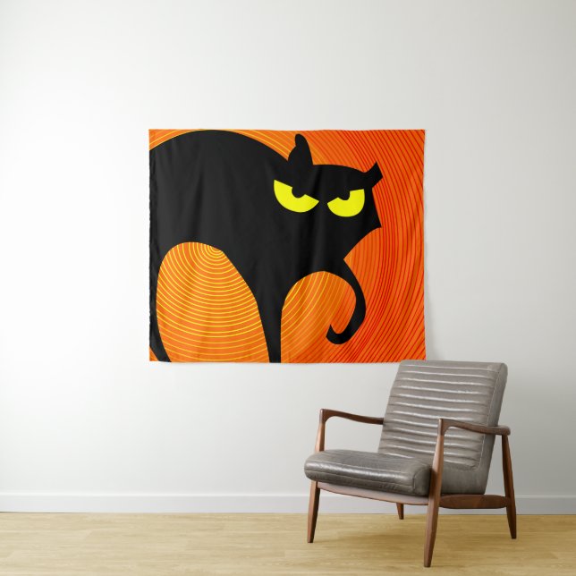 Spooky Halloween Black Cat Tapestry Wandteppich (Beispiel (Horizontal))