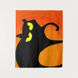 Spooky Halloween Black Cat Tapestry Wandteppich