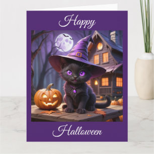 Spooky Halloween Black Kitten Karte