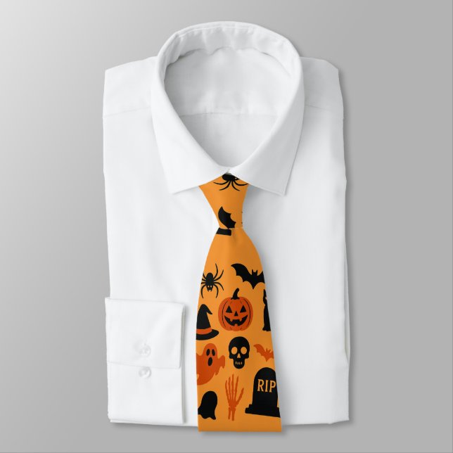 Spooky Halloween Black & Orange Neck Tie | festlic Krawatte (Gebunden)