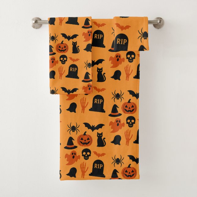 Spooky Halloween - Black & Orange Trick Badhandtuch Set (Insitu)