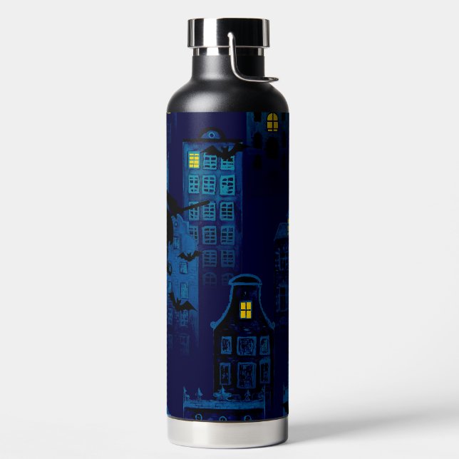 SPOOKY HALLOWEEN BLUE NIGHTTIME CITY SCENE TRINKFLASCHE (links)