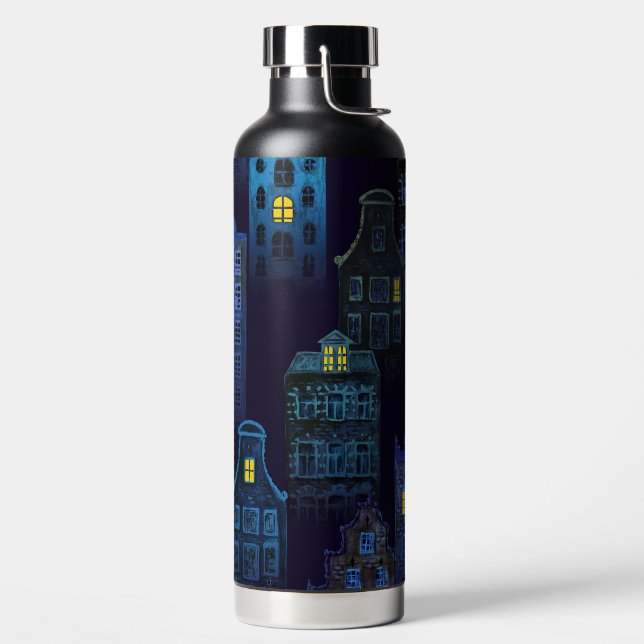 SPOOKY HALLOWEEN BLUE NIGHTTIME CITY SCENE TRINKFLASCHE (links)