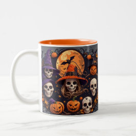Spooky Halloween Boo Bat Pumpkin Skull Hexe Spide Zweifarbige Tasse