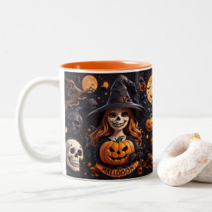 Spooky Halloween Boo Bat Pumpkin Skull Hexe Spide Zweifarbige Tasse