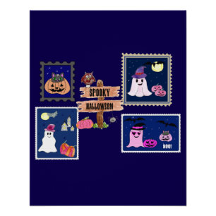 Spooky Halloween Briefmarken Cliipart Poster