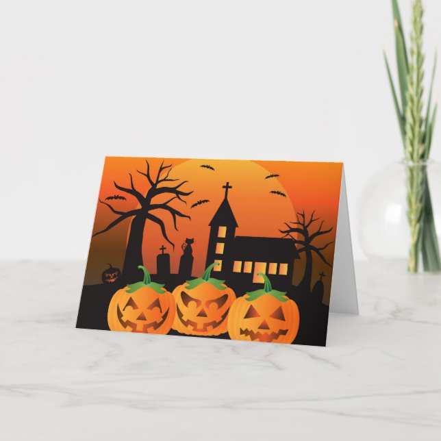 Spooky Halloween Carved Pumpkins Card Karte (Vorderseite)