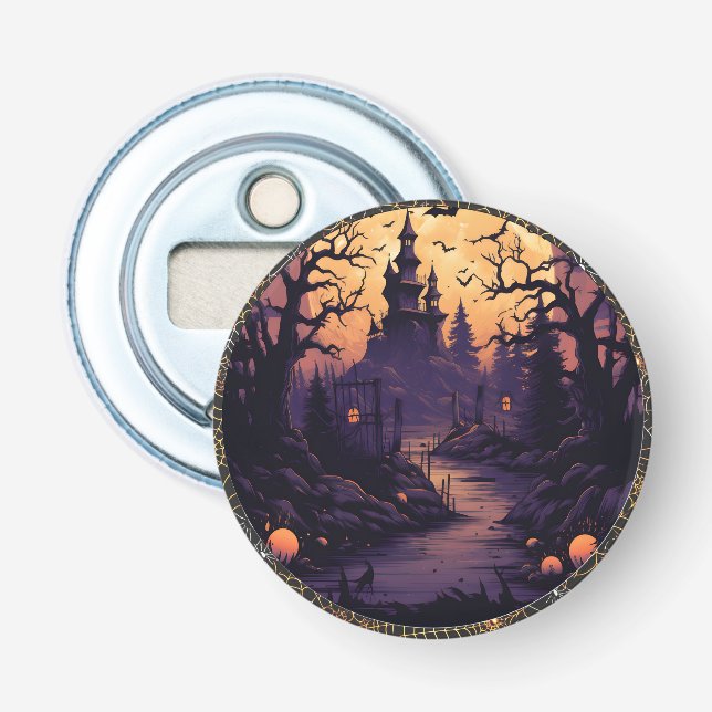 Spooky Halloween Castle Button Flasche Opener Flaschenöffner (Vorderseite)