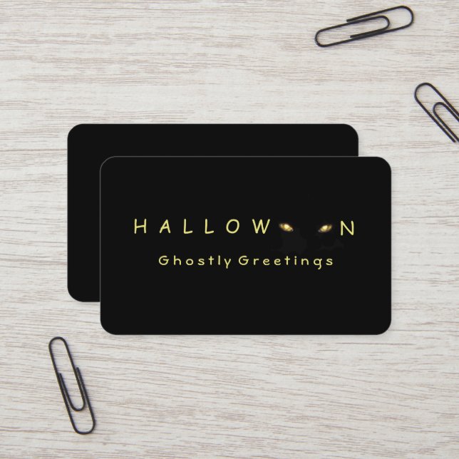 Spooky Halloween Cat Eyes Business Card Visitenkarte (Vorderseite/Rückseite Beispiel)