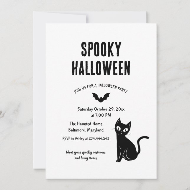 Spooky Halloween Cat Hexe Party Einladung (Vorderseite)