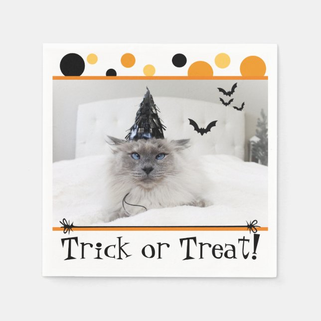 Spooky Halloween Cat in Hexenhutpapier Napkin Serviette (Vorderseite)