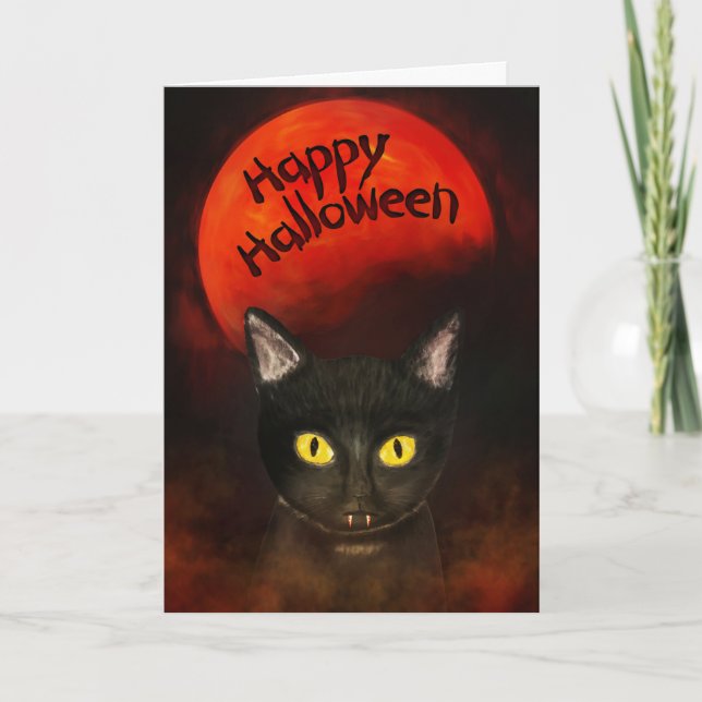 Spooky Halloween Cat Karte (Vorderseite)