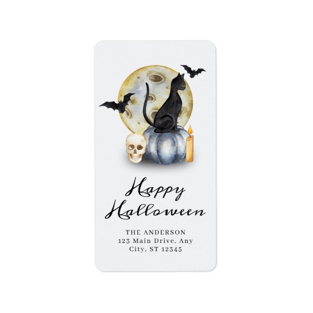 Spooky Halloween Cat Pumpkin Adressaufkleber (Vorne)
