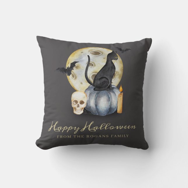 Spooky Halloween Cat Pumpkin Kissen (Vorderseite)