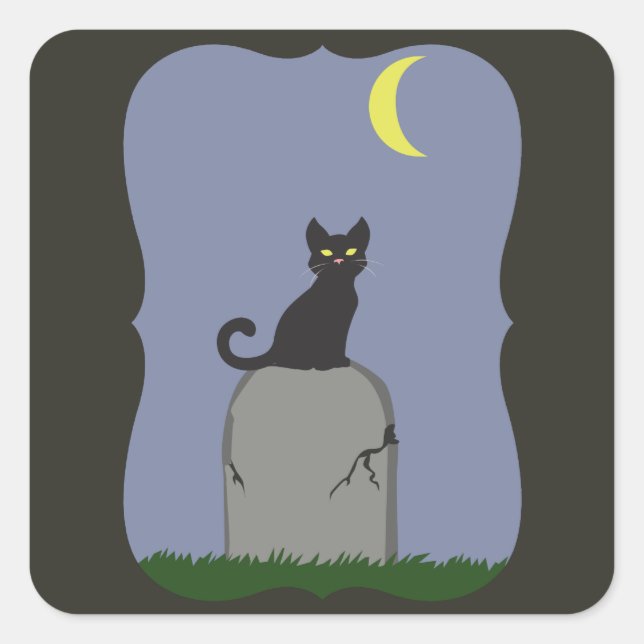 Spooky Halloween Cat Quadratischer Aufkleber (Vorderseite)