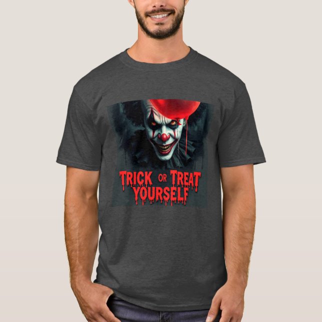 Spooky Halloween Clown Trick oder Treat T-Shirt (Vorderseite)