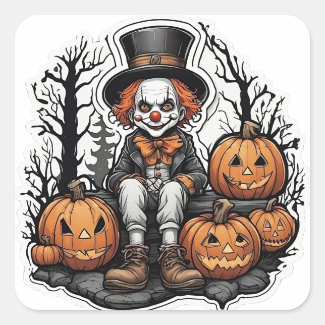 Spooky Halloween Clownsticker Quadratischer Aufkleber (Vorderseite)