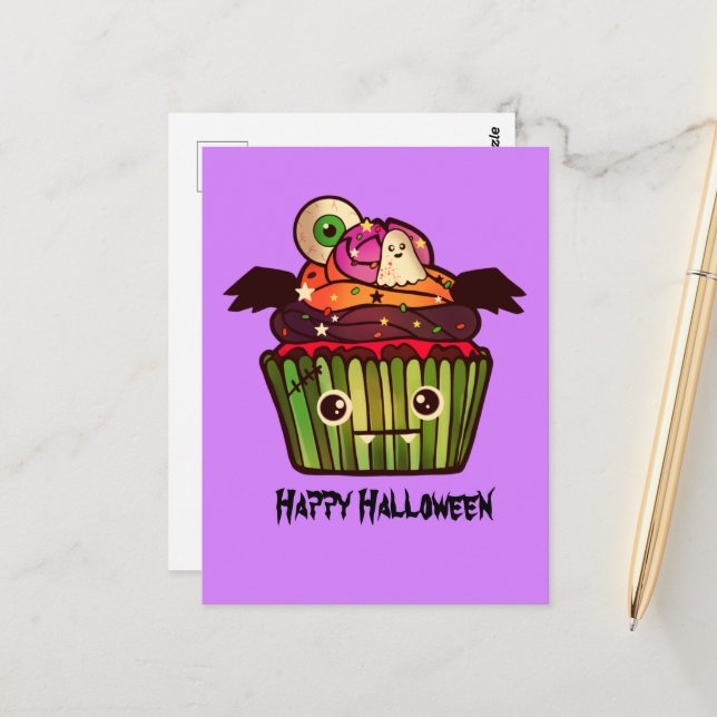Spooky Halloween Cupcake Postkarte (Vorderseite/Rückseite Beispiel)