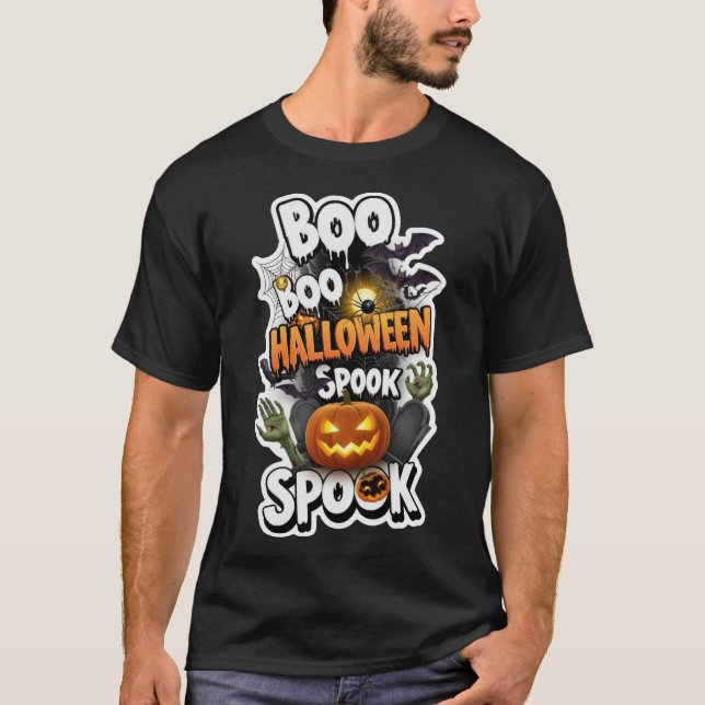 Spooky Halloween design with pumpkins bats spider  T-Shirt (Vorderseite)