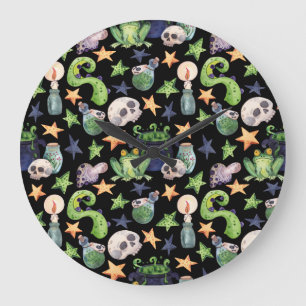 Spooky Halloween: Dunkles, von Hand Gezeichnet Mus Große Wanduhr