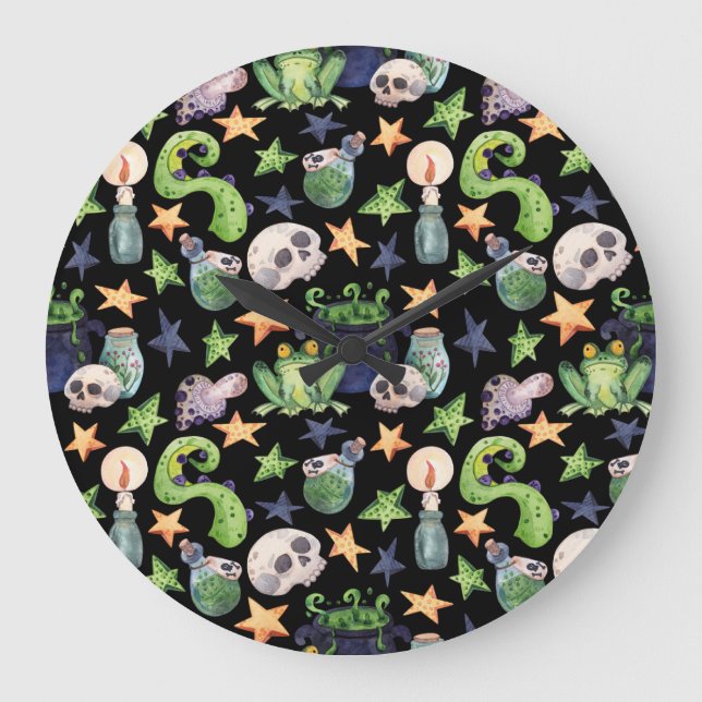 Spooky Halloween: Dunkles, von Hand Gezeichnet Mus Große Wanduhr (Vorderseite)