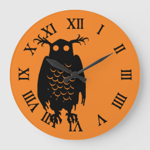 Spooky Halloween-Eule Große Wanduhr