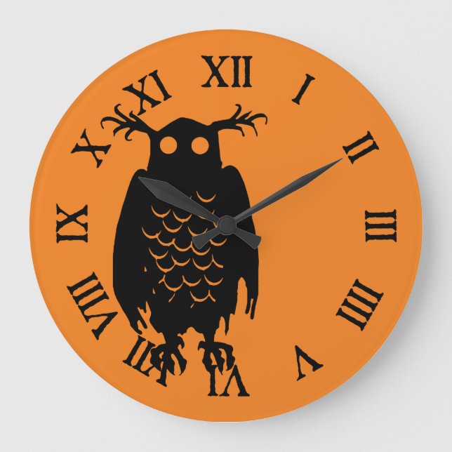 Spooky Halloween-Eule Große Wanduhr (Vorderseite)