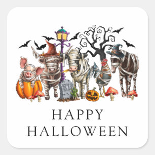 Spooky Halloween Farm Animals Quadratischer Aufkleber