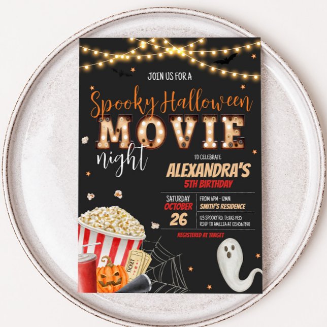 Spooky Halloween Filmabend Geburtstagsparty Einladung (Spooky Halloween Scary Movie Night Birthday Party Invitation)