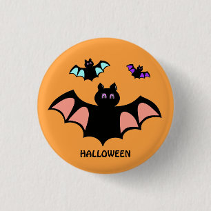 Spooky Halloween-Fledermäuse auf Orange Button
