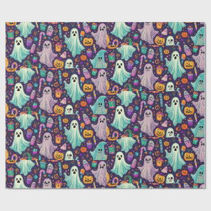 Spooky Halloween Geister und Kürbiswackelpapier Geschenkpapier