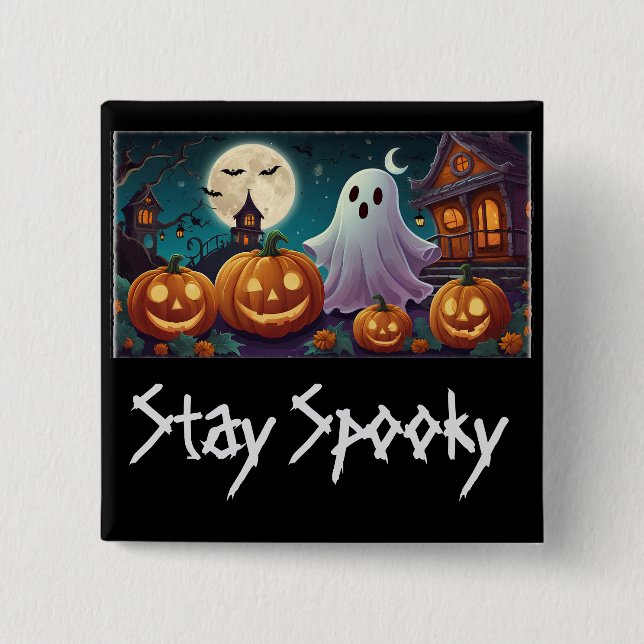 Spooky, Halloween-Geister und Pumpkins bleibe Button (Vorderseite)