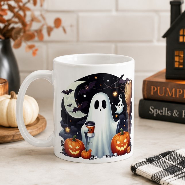 Spooky Halloween-Geisterkürbis Kaffeetasse (Von Creator hochgeladen)