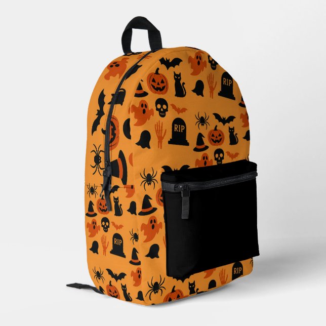 Spooky Halloween Geschenk Klassik Schwarz & Orange Bedruckter Rucksack (Rückseitige Ecke links)
