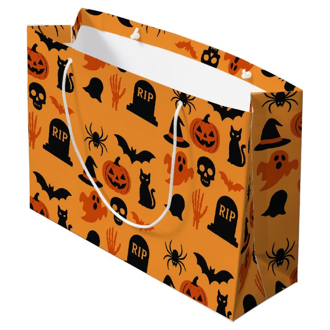 Spooky Halloween Geschenktasche - Grosses Schwarz  Große Geschenktüte (Rückseite Schrägansicht)