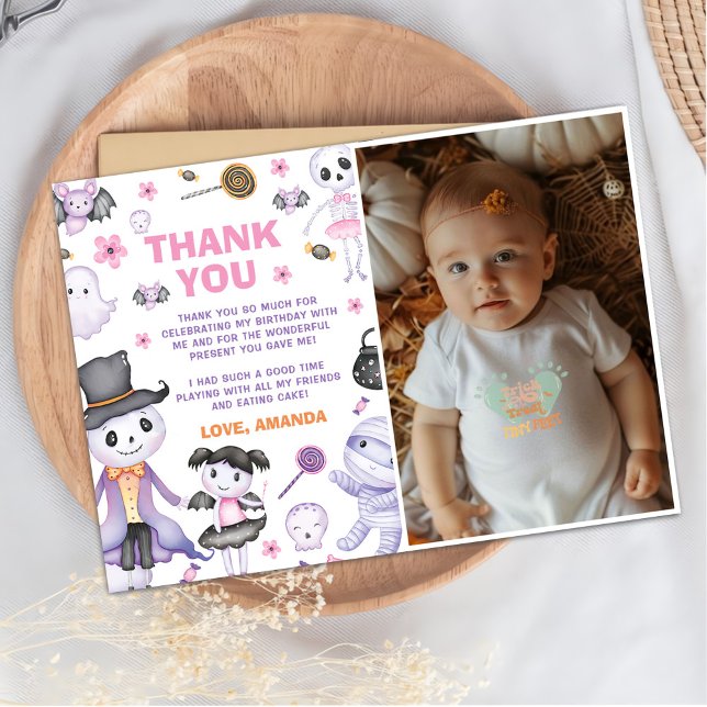 Spooky Halloween Ghost Birthday Party Foto Dankeskarte (Von Creator hochgeladen)