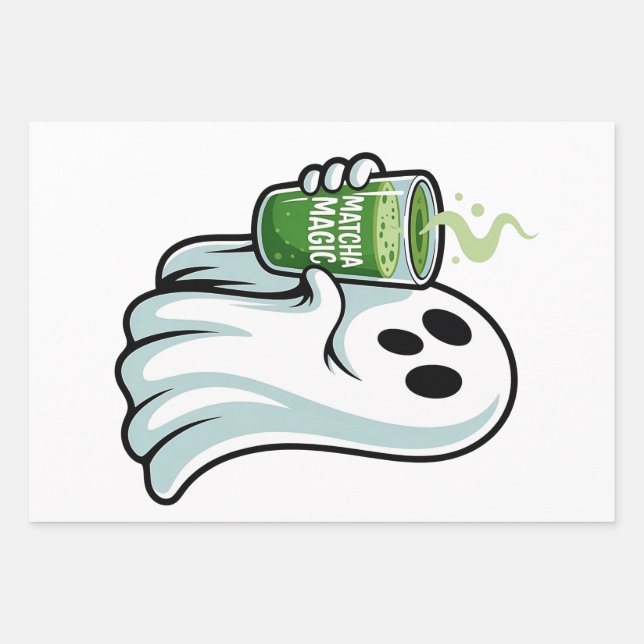 Spooky Halloween Ghost Drink Matcha Drink Geschenkpapier Set (Vorderseite)
