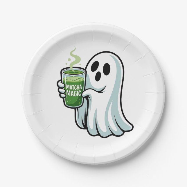 Spooky Halloween Ghost Drink Matcha Drink Pappteller (Vorderseite)