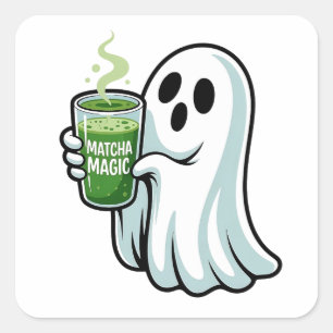 Spooky Halloween Ghost Drink Matcha Drink Quadratischer Aufkleber