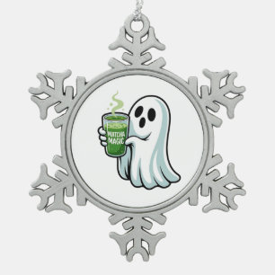 Spooky Halloween Ghost Drink Matcha Drink Schneeflocken Zinn-Ornament