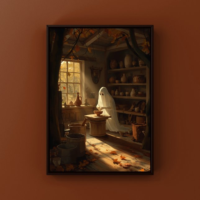Spooky Halloween Ghost Fall Kunst für Töpferliebha Poster (Spooky Ghost Potter Cozy Halloween Wall Art for Pottery Lovers)