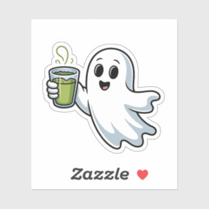 Spooky Halloween Ghost Holding Matcha Aufkleber
