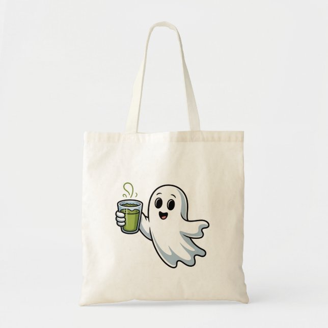 Spooky Halloween Ghost Holding Matcha Tragetasche (Vorne)