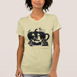 Spooky Halloween Ghost mit Pumpkin-Tasse T-Shirt
