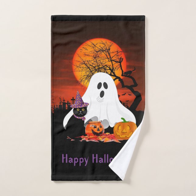 Spooky Halloween Ghost Pumpkin Kat Handtuch (Handtuch)