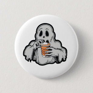 Spooky Halloween Ghost Sippin Pumpkin LatFall Button