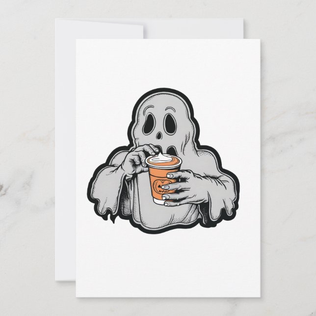 Spooky Halloween Ghost Sippin Pumpkin LatFall Einladung (Vorderseite)