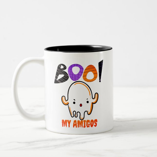 Spooky Halloween Ghost Throw Kissen Zweifarbige Tasse (Links)