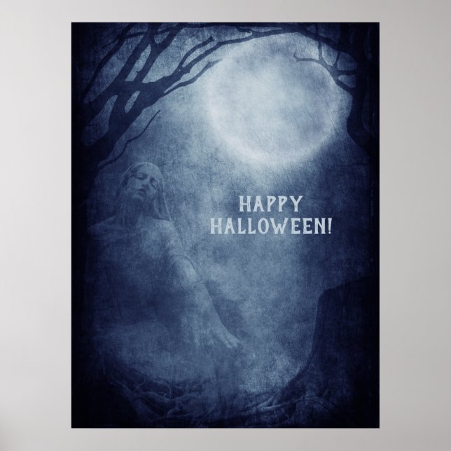 Spooky Halloween Ghost Vollmond in der Nacht Poster (Vorne)