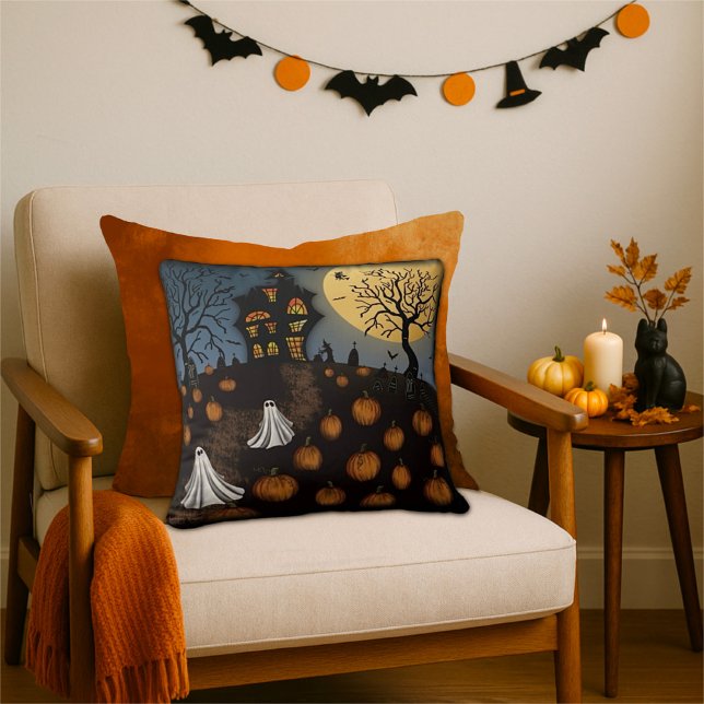 Spooky Halloween Ghosts Pumpkin Patch Kissen (Von Creator hochgeladen)